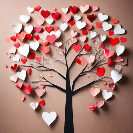 3d paper heart tree for Valentine's day. Romantic holiday of love and happinessの素材