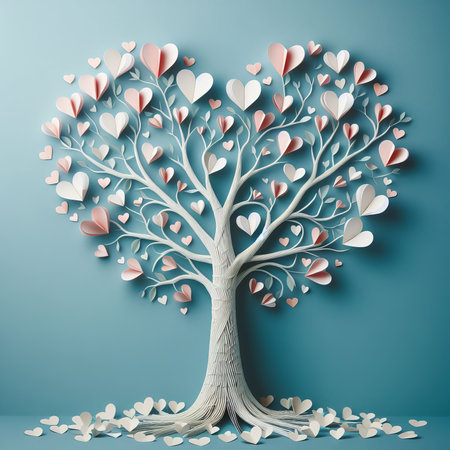 3d paper heart tree for Valentine's day. Romantic holiday of love and happinessの素材