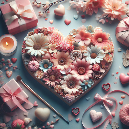 Heart made of beautiful flowers. Valentine's Day, celebration, weddingの素材