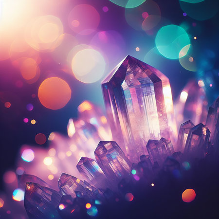 Magic violet crystal on bokeh backgroundの素材