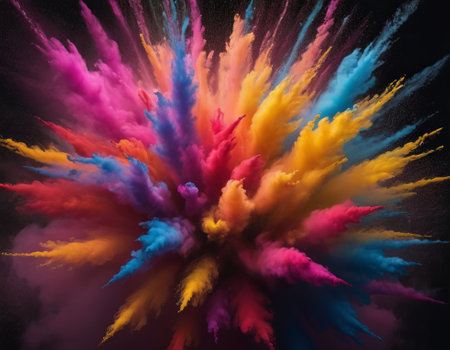 Explosion of colored powder aerosol. Abstract colored dark backgroundの素材