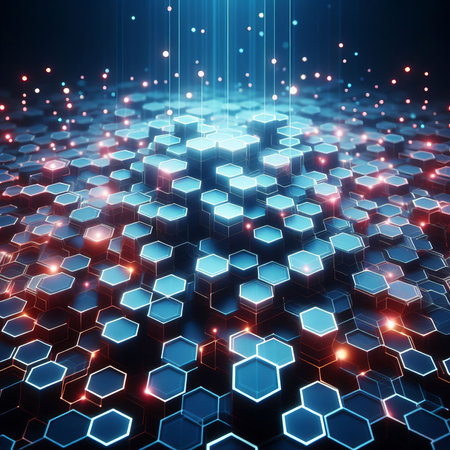 Abstract hexagonal technology background with glow colored lighting effectの素材
