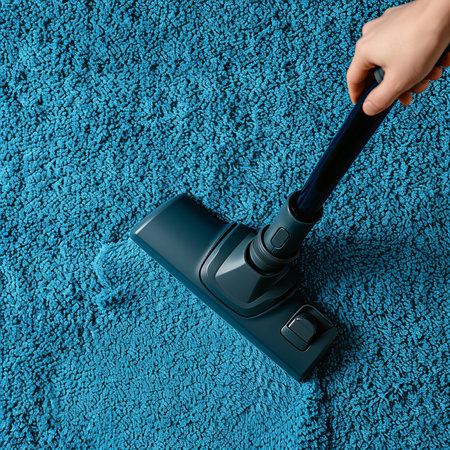 cleaning with a vacuum cleaner mop on the carpet, concept of cleanliness and orderの素材