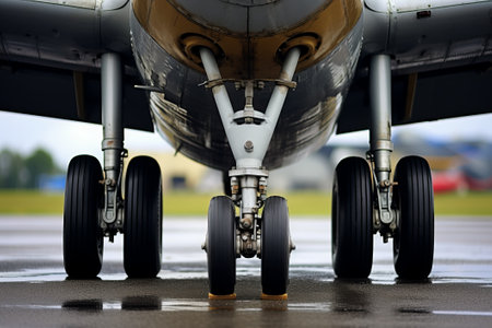 Wheels rubber tire rear landing gear racks airplane aircraft, under wing viewの素材
