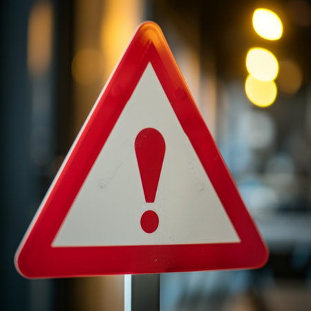 Warning alert sign, warning and exclamation symbol. Triangle with rounded borders and exclamation markの素材