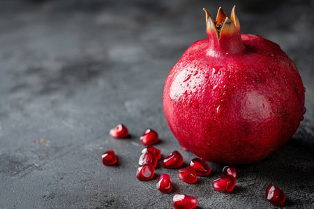 close up pomegranate isolated on dark backgroundの素材
