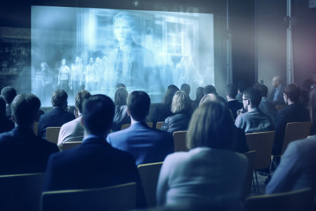 back view of people in conference room watching speech of speakerの素材