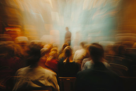 Blurred or Defocus Seminar event in low light room, Business concept, Blurred background.の素材