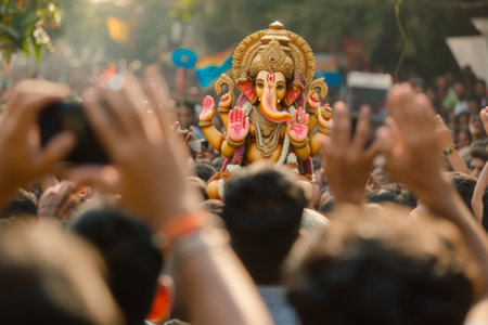 a crowd of people worships an idol, raising their hands up and filming on smartphonesの素材