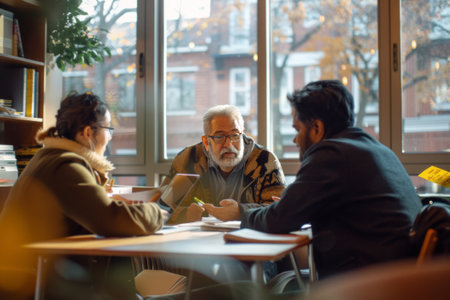 office workers at the table discussing business issuesの素材