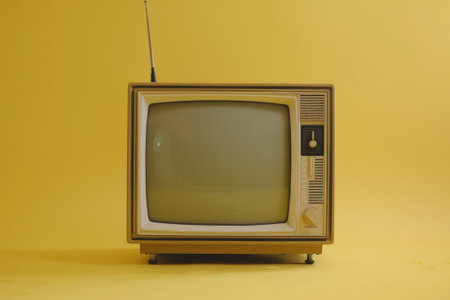 vintage analog TV-set on color background in 70s styleの素材