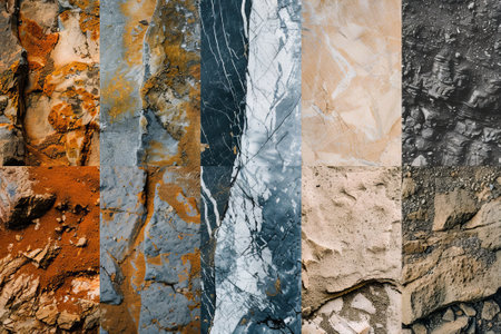 A collage of different natural Earth textures mixed in beautiful abstract backgroundの素材