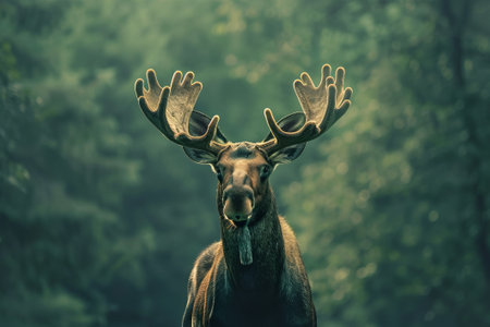 Detail portrait of elk or Moose in the forest. Beautiful animal in the nature habitat. Wildlife sceneの素材