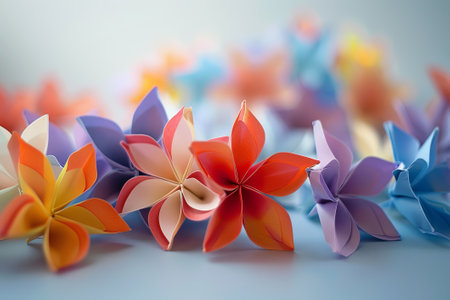Paper craft Flower Decoration Concept. Flowers and leaves made of paperの素材