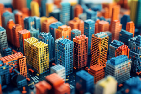 city with lego style toy cube buildingsの素材