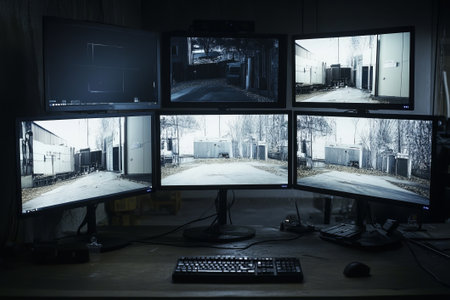 Security camera multi six monitor screen interface. Video of surveillance cameraの素材
