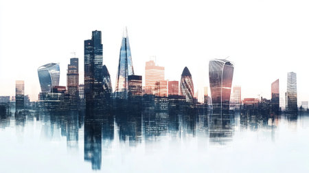 London city skyline silhouette Isolated on whiteの素材