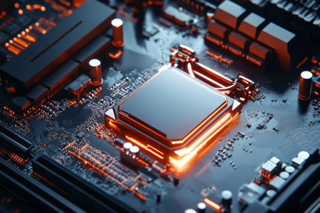 Macro Close-up Shot of CPU Processor with crystal coveringの素材