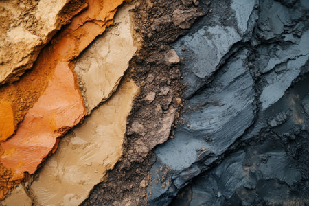 Close-up of a variety of soil samples of different colors in a natural environmentの素材
