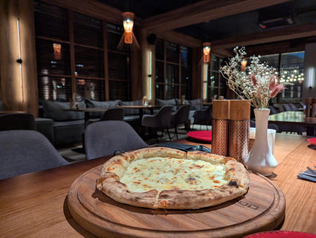 wholesale italian pizza on wood table with ingredients