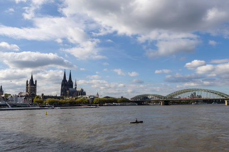 Morning View of Cologne Old City. Great Saint Martin Church and Cologne cathedralの写真素材