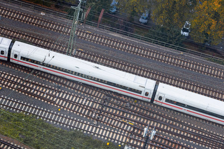 evening aerial view of Cologne railway tracks