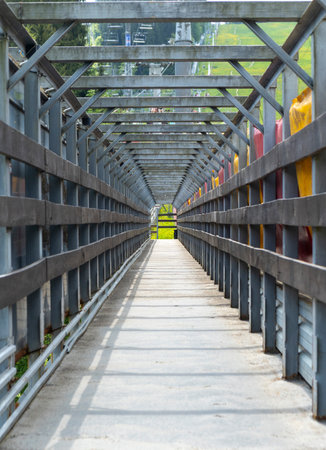 perspective view of a corridor made of planks.の写真素材
