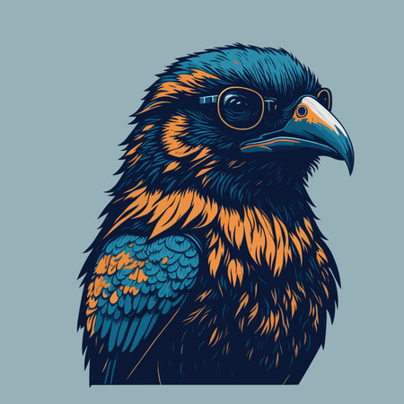 Eagle head vector illustration in vintage style isolated on blue background.のイラスト素材