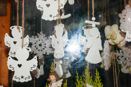 Christmas toys white angelsの写真素材