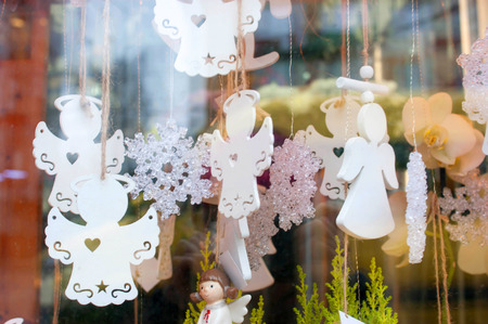 Christmas toys white angelsの写真素材