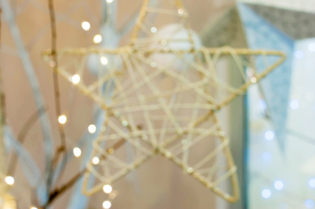 White Christmas background bokeh. Christmas starの写真素材