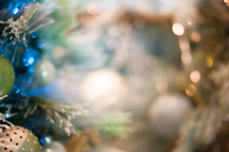 Christmas bokeh background, Christmas tree with toysの写真素材