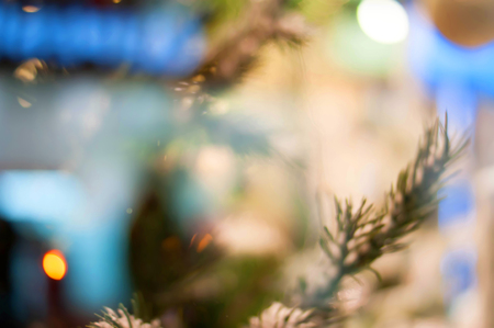 Christmas bokeh background, Christmas tree with toysの写真素材