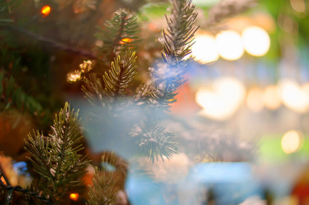 Christmas bokeh background, Christmas tree with toysの写真素材
