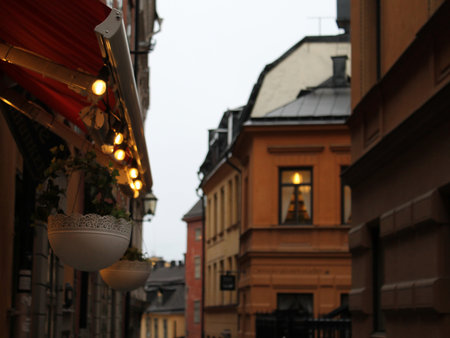 Street in the old town of Gamla Stan, Stockholm, Swedenの写真素材