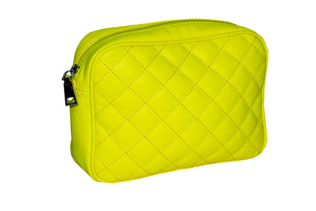 women's handbag lemon yellow with a pattern in the form of diamondsの写真素材
