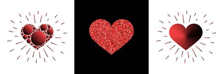 Creative design concept in the form of red heart and rays for Valentines day, mothers day. Set.のイラスト素材