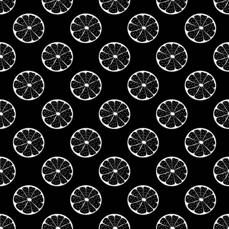 Creative seamless Citrus vector pattern. Lemon slice on yellow background. Tropical fruit with hot summer mood. For the original, decorative and modern backdrop, cards, packagings, prints, etc.のイラスト素材