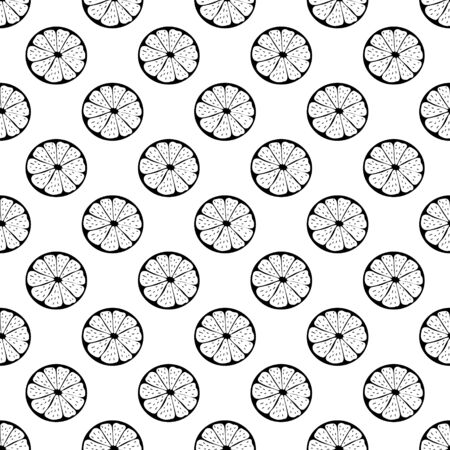 Creative seamless Citrus vector pattern. Black lemon on orange slice on white background. Tropical fruit with hot summer mood. For the original, decorative backdrop, cards, packagings, prints, etc.のイラスト素材