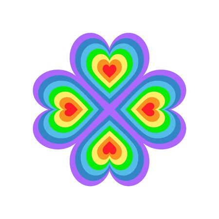 Icon of hearts figure. Rainbows color stripes. Stock vector illustration isolated on white background. Ideas for holiday designs, greetings cards, holiday prints, designer packaging, icon, etc.のイラスト素材