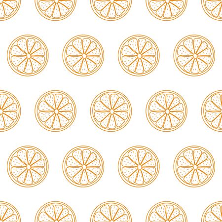 Seamless pattern with sliced pieces of citrus fruit. The simple backdrop of tropical orange. Stock vector illustration. Ideas for modern creative designs of backgrounds, cards, print, packing, textileのイラスト素材