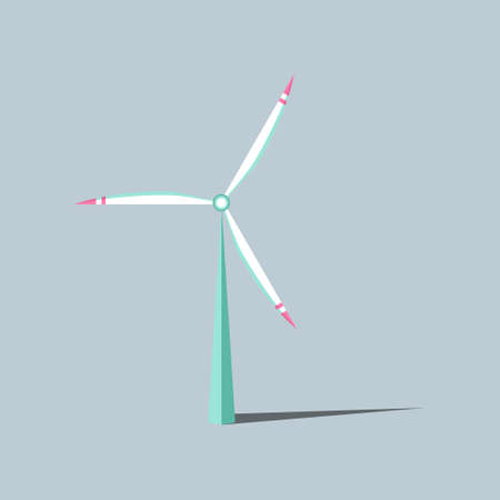 Windmills with shadow. Wind turbines with changing angle rotation. Vector illustration. Symbol of ecological power. Alternative energy resources. For design landscapes, games, infographics, etc.のイラスト素材