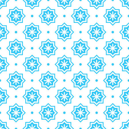 Christmas abstract pattern. Seamless pattern with blue stars and white snowflakes on a white background. Geometric simple festive texture. Mosaic plaid. Winter vector illustrationのイラスト素材