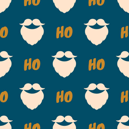 Christmas minimalist pattern. Vector seamless background with a beard, moustache and text Ho Ho Ho. Colour palette Pop Art Stile. Festive design for poster backdrop, gift wrappers, textile, fabric.のイラスト素材