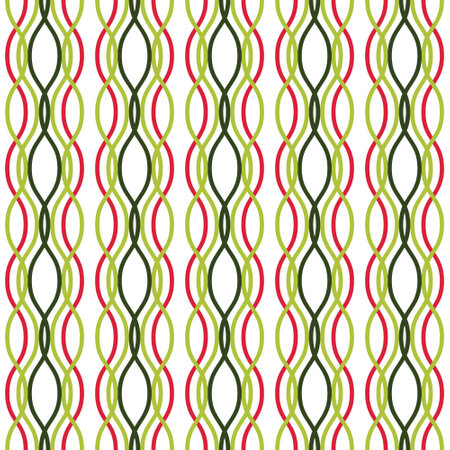 Vector seamless pattern. Colored vertical wavy lines intertwined on a White background. Illustration great for holiday background, Christmas, greeting card design, textiles, packaging, and wallpaper.のイラスト素材