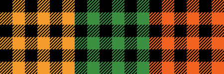 Tartan Cloth Pattern. Set of checkered plaid. vector illustrations. Simple seamless background of Scottish style for modern designs. For the design of Patricks Day. Black, orange, and green colorsのイラスト素材