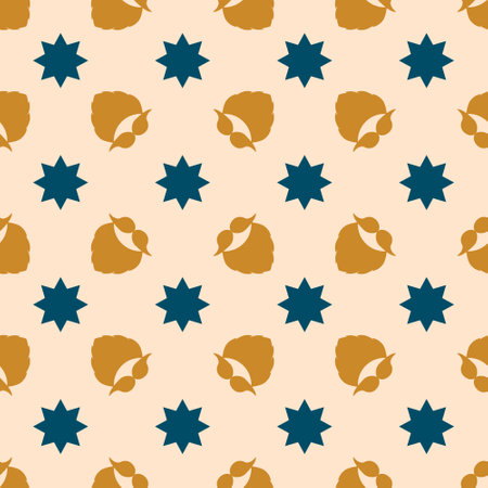 Christmas pattern. Vector seamless background with a beard, mustache, and stars. Festive design for poster backdrop, gift wrappers, textiles, and fabric. Gold and blue elements on the cream color.のイラスト素材