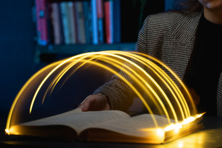 magic book. open book with light. libraryの写真素材