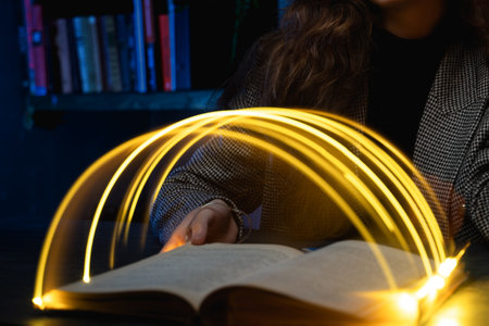 magic book. open book with light. libraryの写真素材