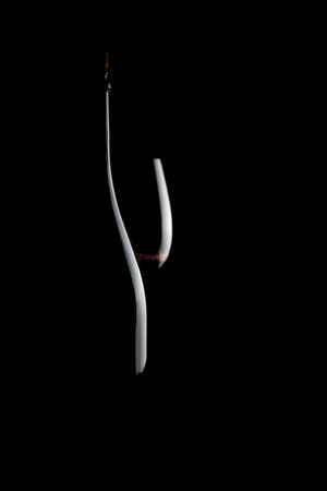 Elegant red wine glass and a wine bottle  with red cherry isolated on the black background. bottle silhouetteの写真素材